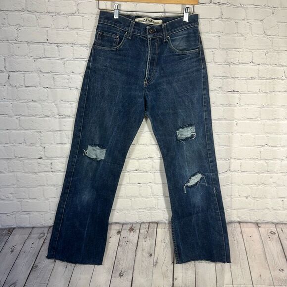 Rigs Legend Jeans Mens 31 Blue Jeans Wide Leg Distressed Button Fly Cut off - Picture 1 of 13